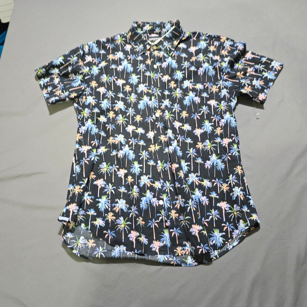 Bonobos Button Down Mens Size M Black Neon Palm Tree Print Short Sleeve Stretch